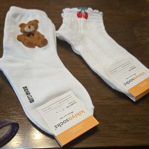 White Bear and Cherry Design Socks